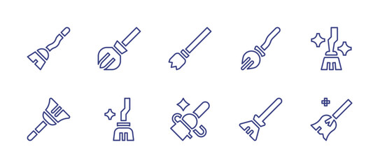 Broom line icon set. Editable stroke. Vector illustration. Containing magic broom, broom, flying broom, sweeping broom.