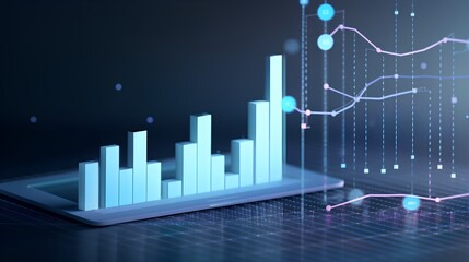 Cloud analytics concept visualized by abstract data bars and charts on a dark digital background, illustrating the dynamic distribution of information and power of data driven insights. Generative AI