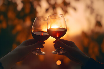 A couple of people holding up wine glasses, Generative Ai