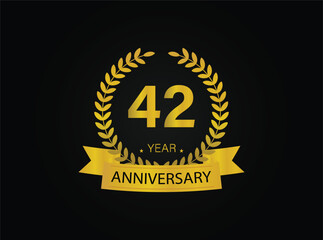 42th golden anniversary logo. with ring and ribbon. vector illustrator.