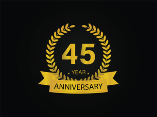45th golden anniversary logo. with ring and ribbon. vector illustrator.