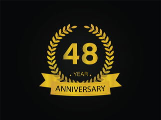 48th golden anniversary logo. with ring and ribbon. vector illustrator.