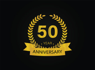 50th golden anniversary logo. with ring and ribbon. vector illustrator.