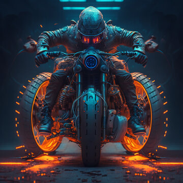 alien in the motorcycle - Generated by Artificial Intelligence