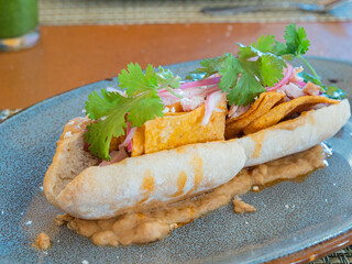 Close up shot of Mexician style sandiwch