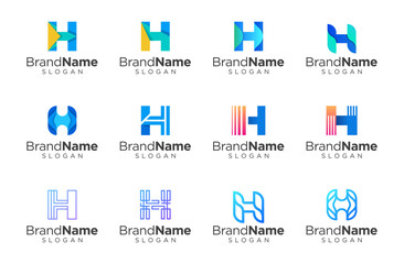 Letter H logo design for various types of businesses and company. colorful, modern, geometric letter H logo