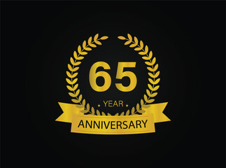 65th golden anniversary logo. with ring and ribbon. vector illustrator.
