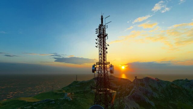 5G network communication iron tower base station construction and broadcast signal wave emission