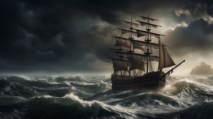 Fototapeta na wymiar ship in the stormy sea. Created with generative technology.