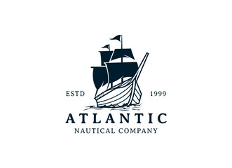 Vintage Retro Sailing Ship Logo Design. Sailor, Marine, Nautical logo design