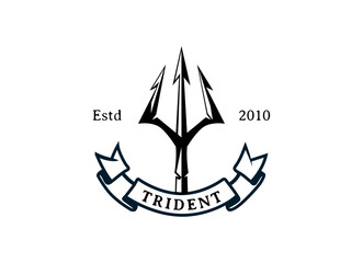 Trident Neptune God Poseidon Triton King Shiva Spear Label logo design. Vintage Poseidon Logo