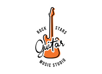 The Music House. A Music Shop Logo with a Guitar Silhouette