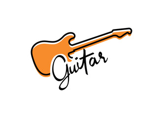 The Music House. A Music Shop Logo with a Guitar Silhouette