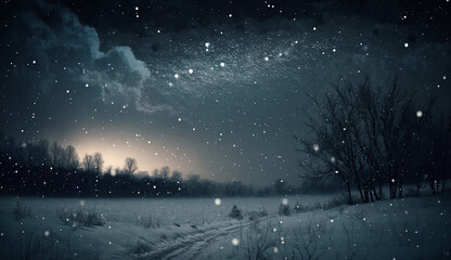 Snow Falling from Night Sky 