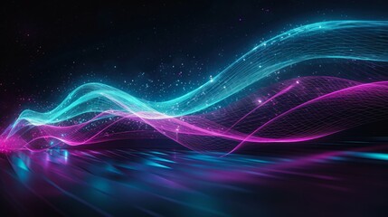 desktop horizontal lights long background blue pink wave pattern flares solid color flowing rhythms stunning splash page green matrix light led glowing sprites, generative ai - obrazy, fototapety, plakaty