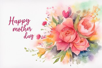 Naklejka na ściany i meble A heartfelt Mother's Day card design showcasing a bouquet of exquisite flowers in vibrant hues, carefully arranged and tied with a ribbon, symbolizing love and appreciation, Generative AI