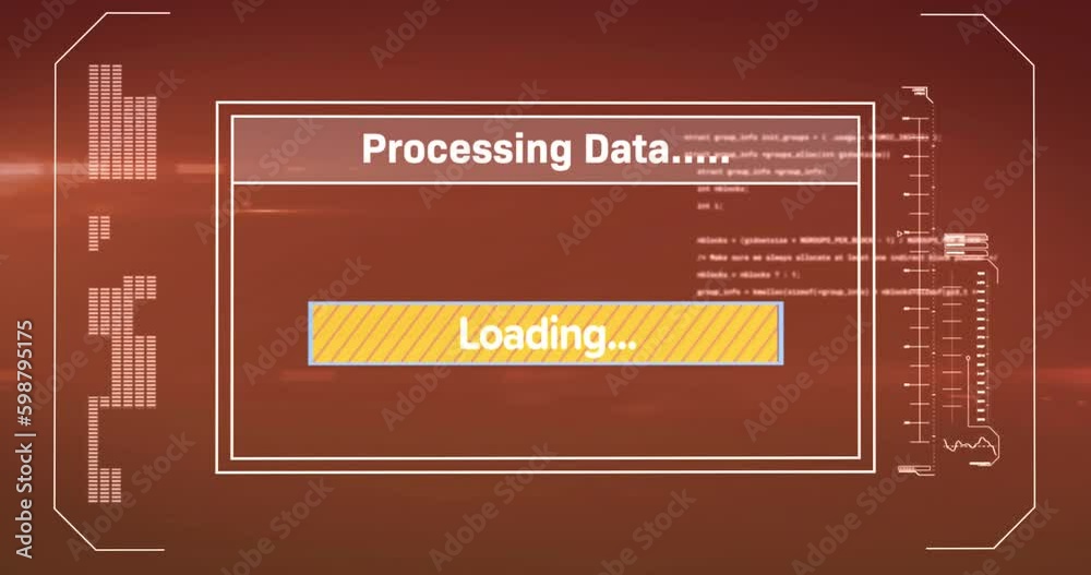 Poster animation of interface with data processing and light spot against red background