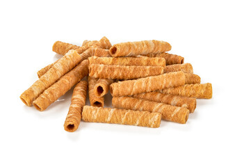 Tasty wafer rolls isolated on white background