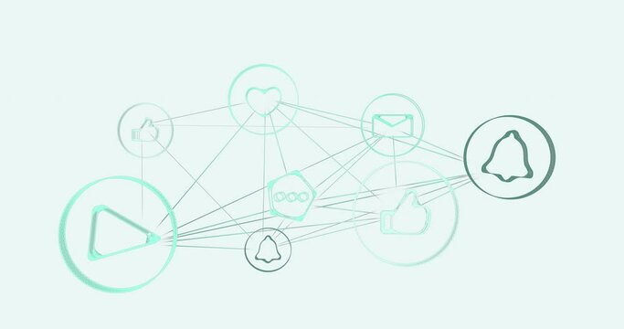 Animation of network of digital icons against white background