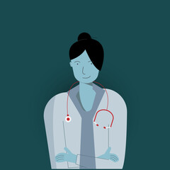 Doctor flat art design in blue character medical concept. Vector illustration