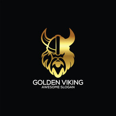 golden viking logo design luxury line art