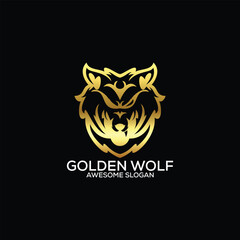 golden wolf logo design luxury line art