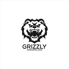 grizzly angry logo design silhouette line art