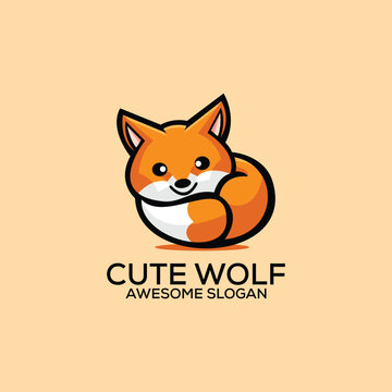 cute wolf logo design colorful mascot