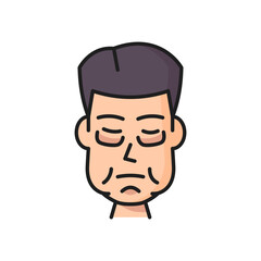 Swelling face of man or woman, sick person with edema, allergy reaction color line icon. Vector edema and swelling head, allergic symptom, fat face