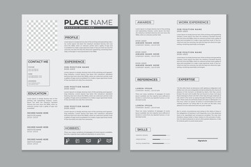 Professional modern and clean double pages resume template, CV layout design with mockup 