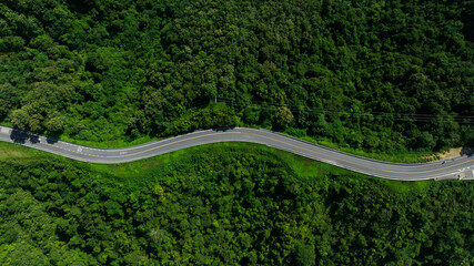 aerial view ROAD No.1081 or shape number three of winding mountain road between Pua District, Nan...
