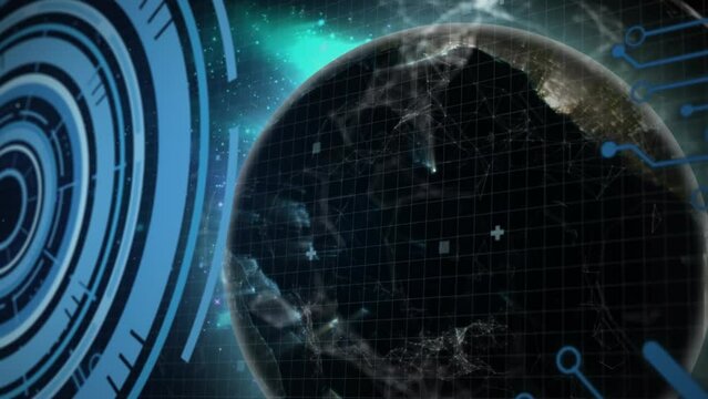 Animation of globe, connections and data processing