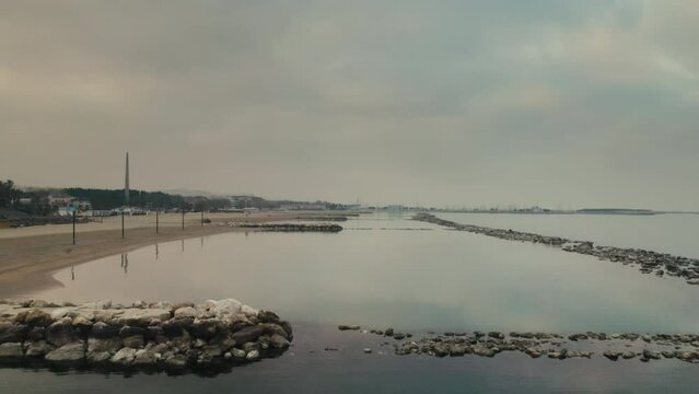 Aerial shot of the beaches of Pescara on the beautiful Adriatic Coast of Italy with a 4K drone