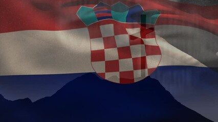 Animation of christian cross and flag of croatia - Powered by Adobe