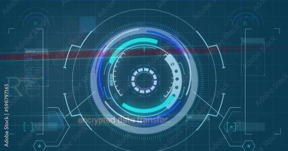 Poster animation of scope scanning and data processing on blue background