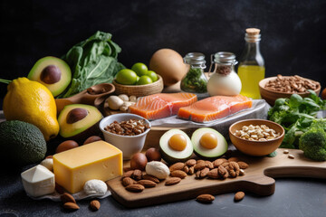 Keto diet, products suitable for the diet are on the table