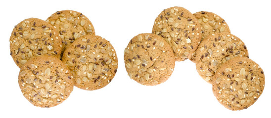 Cereal cookies isolated on transparent background without shadow, healthy breakfast snack