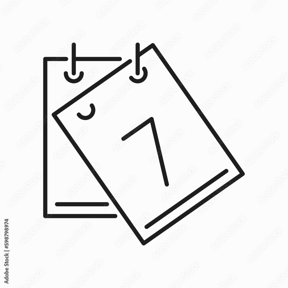 Poster Tear-off calendar isolated outline icon. Vector seven day date, daily routine with torn sheet of paper sign. Agenda or appointment, deadline