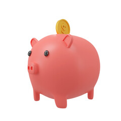 piggy bank with coins.piggy bank isolated on white.Pink piggy bank.Symbol of goals in savings.investing and business,money .3D rendering,illustration