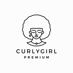 Curly Black Woman Goddess Outline Logo Vector Icon Illustration