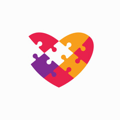 Puzzle Match Heart Love Flat Colorful Logo Vector Icon Illustration