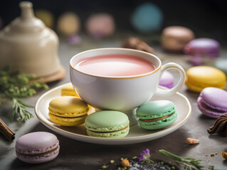 Obraz na płótnie Canvas Macarons with Cup of tea. Ai generated