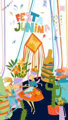 Vector illustration for social networks on a square background on the theme of the brazilian carnival festa junina