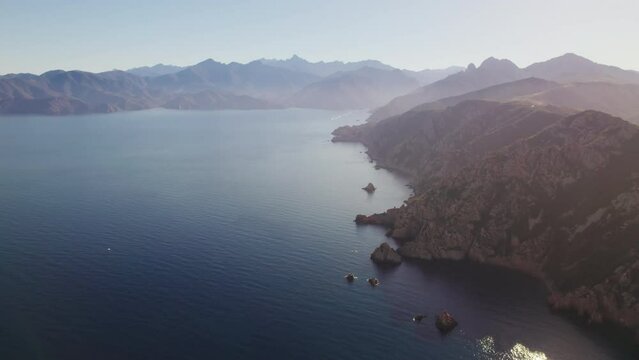 Aerial shot of the Genoese tower at Capo Rosso (Capu Rossu) in Corsica with a 4K drone