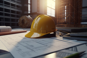 helmet and Construction project cost management and analysis by businessmen - obrazy, fototapety, plakaty