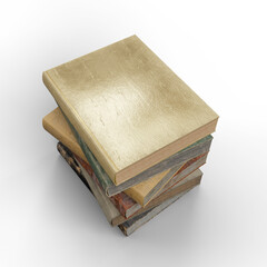 Stack of Vintage Old Books. Reading, Science and Literature Collage Template. 3D Illustration. File with Clipping Path.