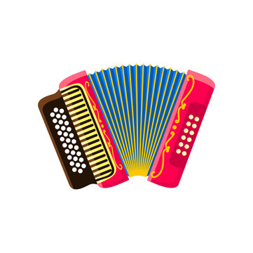 Barranquilla carnival holiday accordion musical instrument. Barranquilla traditional festival accordion, latin county party or Colombia culture holiday celebration isolated vector music instrument