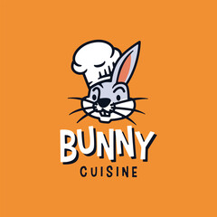 Chef Bunny Rabbit Hare Bakery Restaurant Kitchen Cartoon Mascot Character Logo Vector Icon Illustration