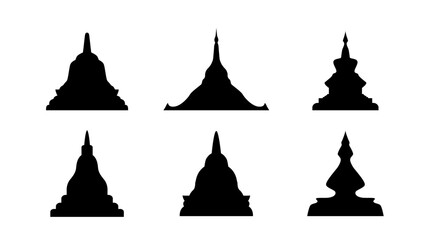 Set of Black Stupa silhouette vector illustration design template