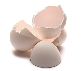 Cracked eggshell isolated on white background
